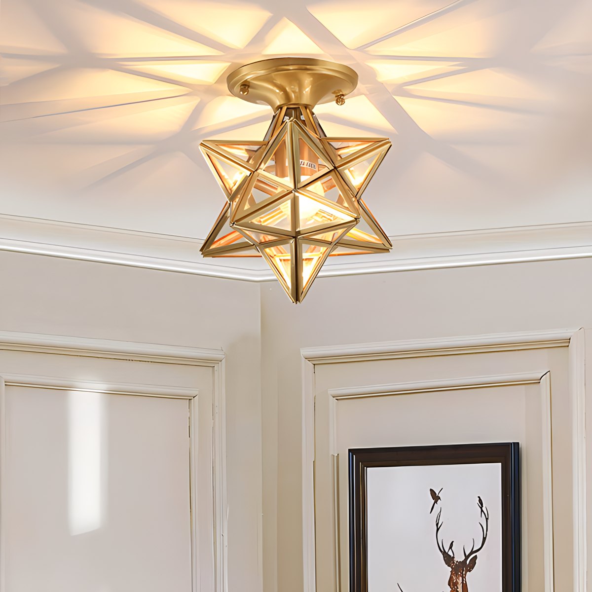 European Style Copper Glass Ceiling Lamp-A