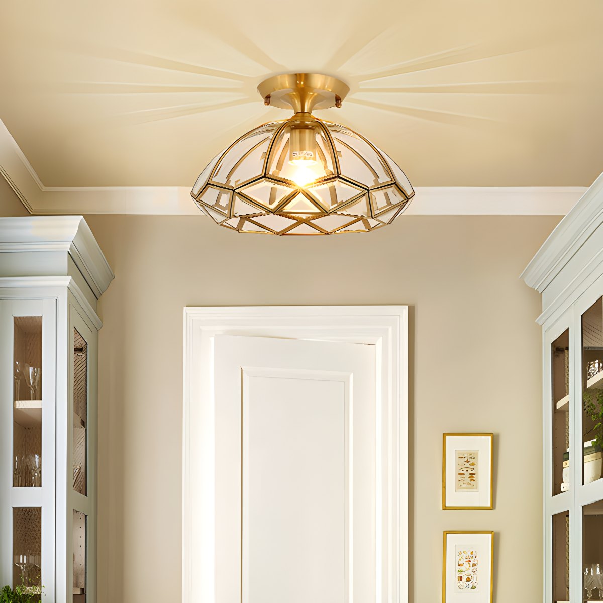 European Style Copper Glass Ceiling Lamp-C