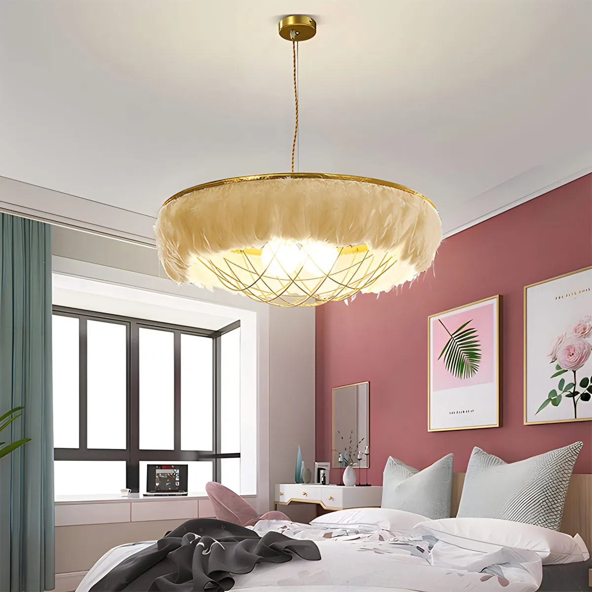 Antizer Feather Bird’s Nest Lamp for Bedroom Living Room