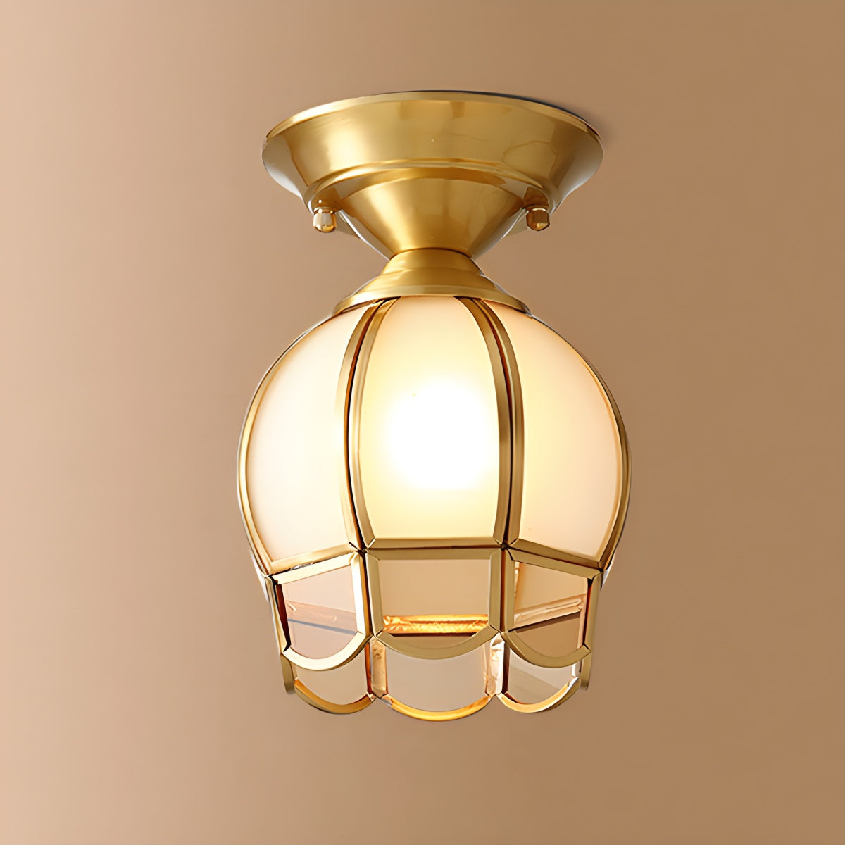 European Style Copper Glass Ceiling Lamp-F