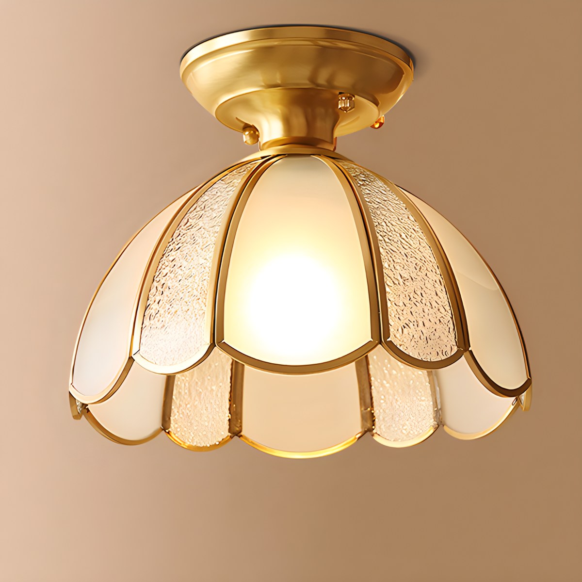 European Style Copper Glass Ceiling Lamp-F