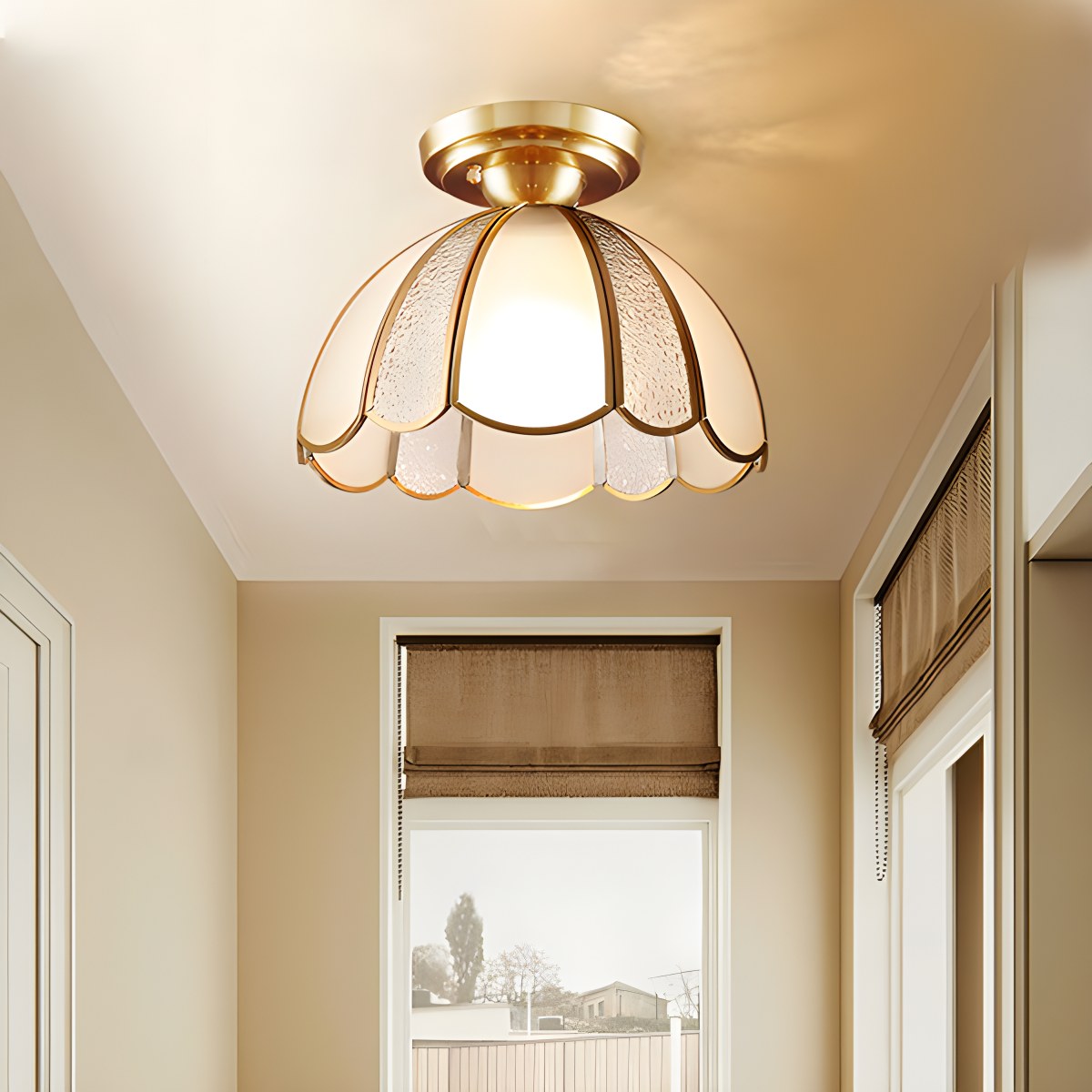 European Style Copper Glass Ceiling Lamp-F