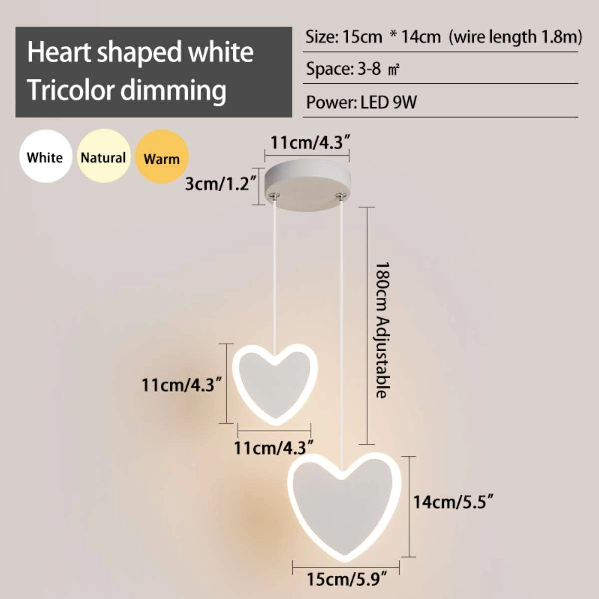 Antizer Modern Simple Ceiling Pendant Light Heart Shaped Tricolor Dimming
