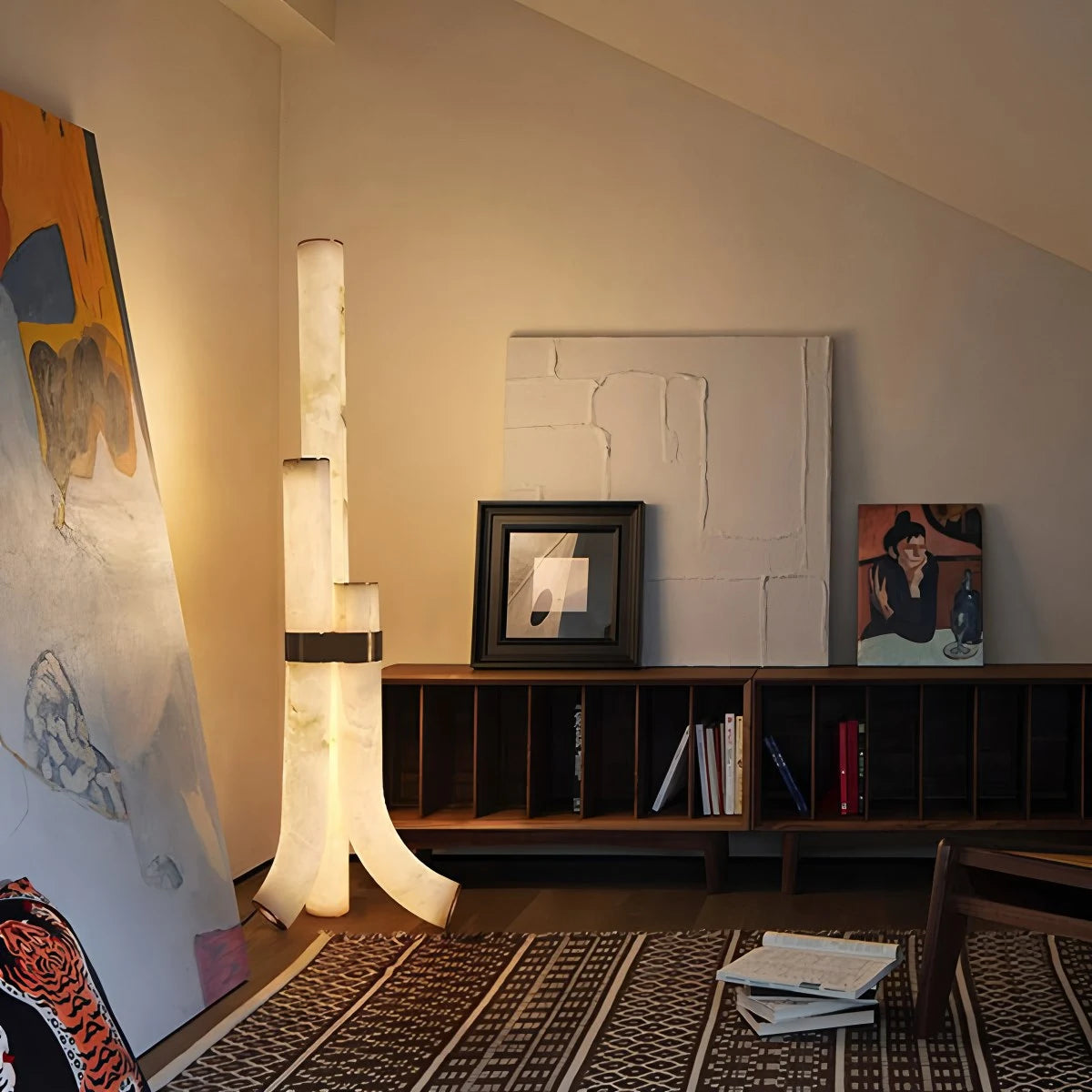 Antizer Copper & Natural Spanish Alabaster Piped Floor Lamp