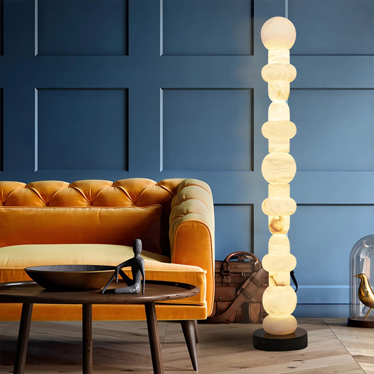 Antizer Modern Geometric Column Spanish Alabaster Floor Lamp