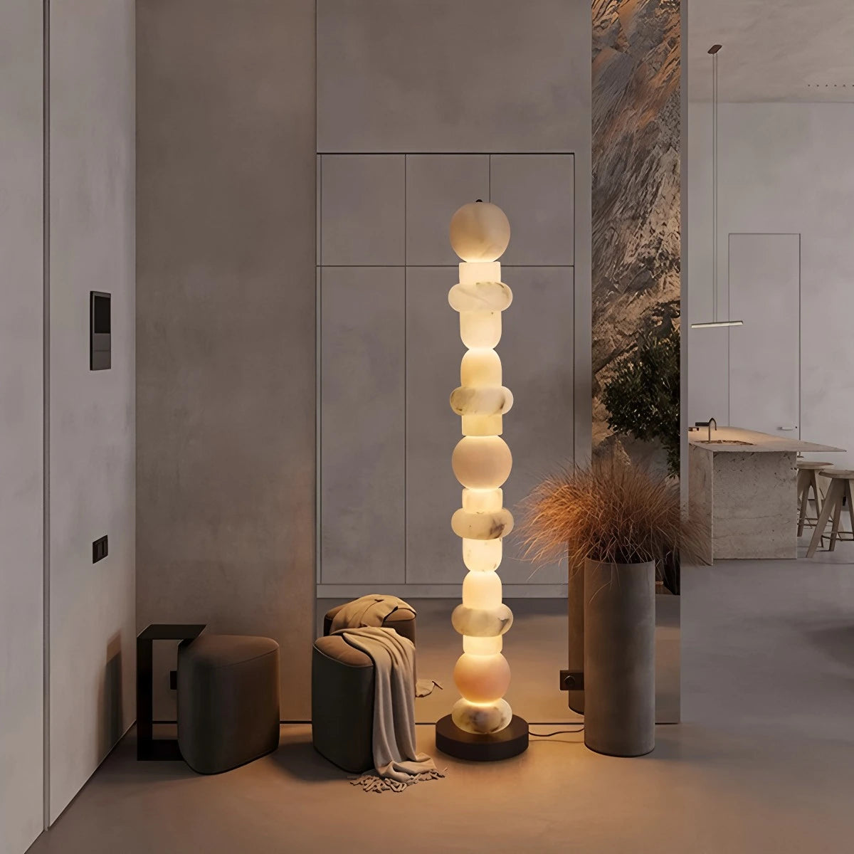 Antizer Modern Geometric Column Spanish Alabaster Floor Lamp
