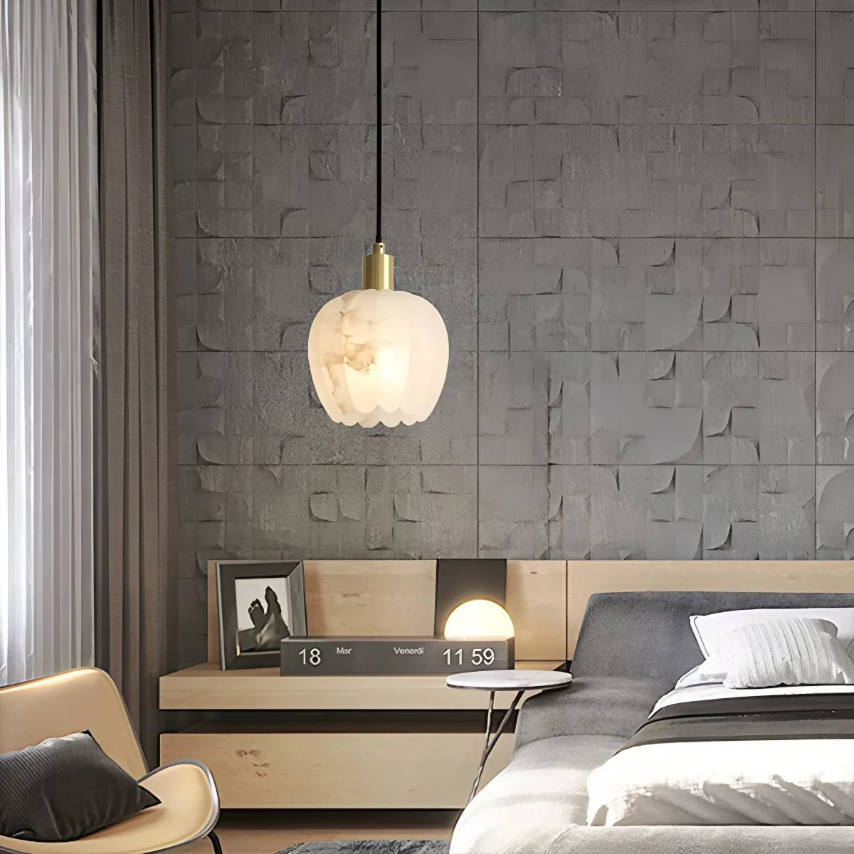 Antizer Flower Bud Shaped Spanish Alabaster Pendant Light