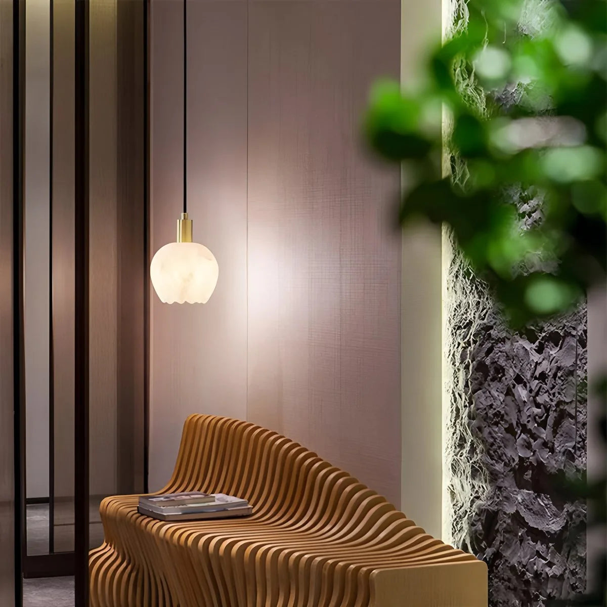 Antizer Flower Bud Shaped Spanish Alabaster Pendant Light