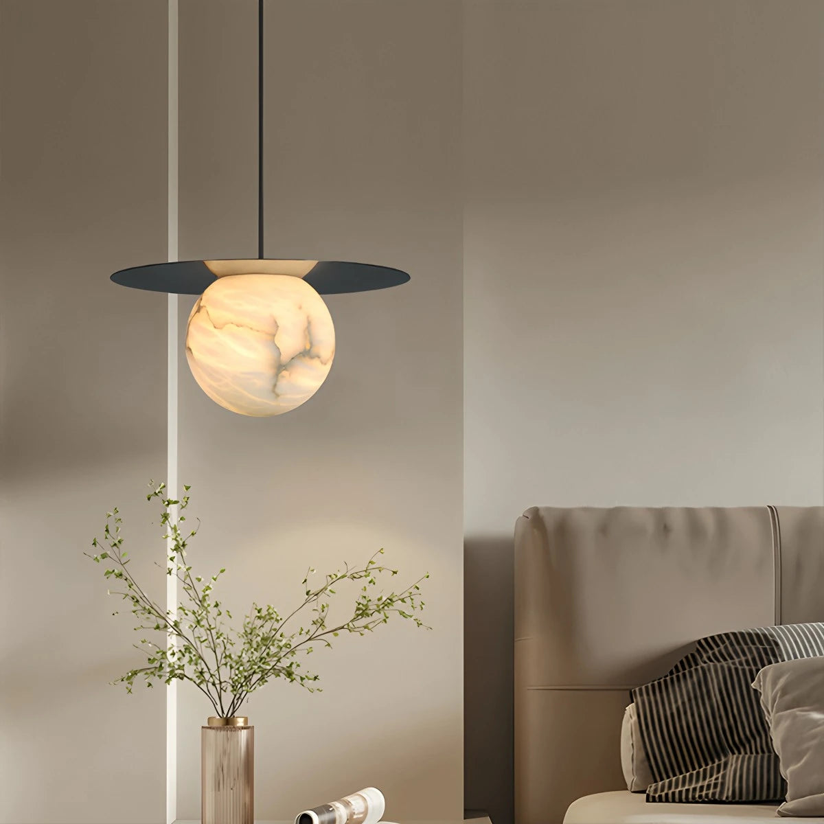 Antizer Luxury Spherical Natural Spanish Alabaster Pendant Light