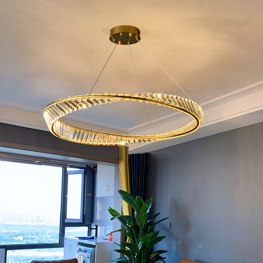 Modern Luxury Metal Glass Ring Chandelier