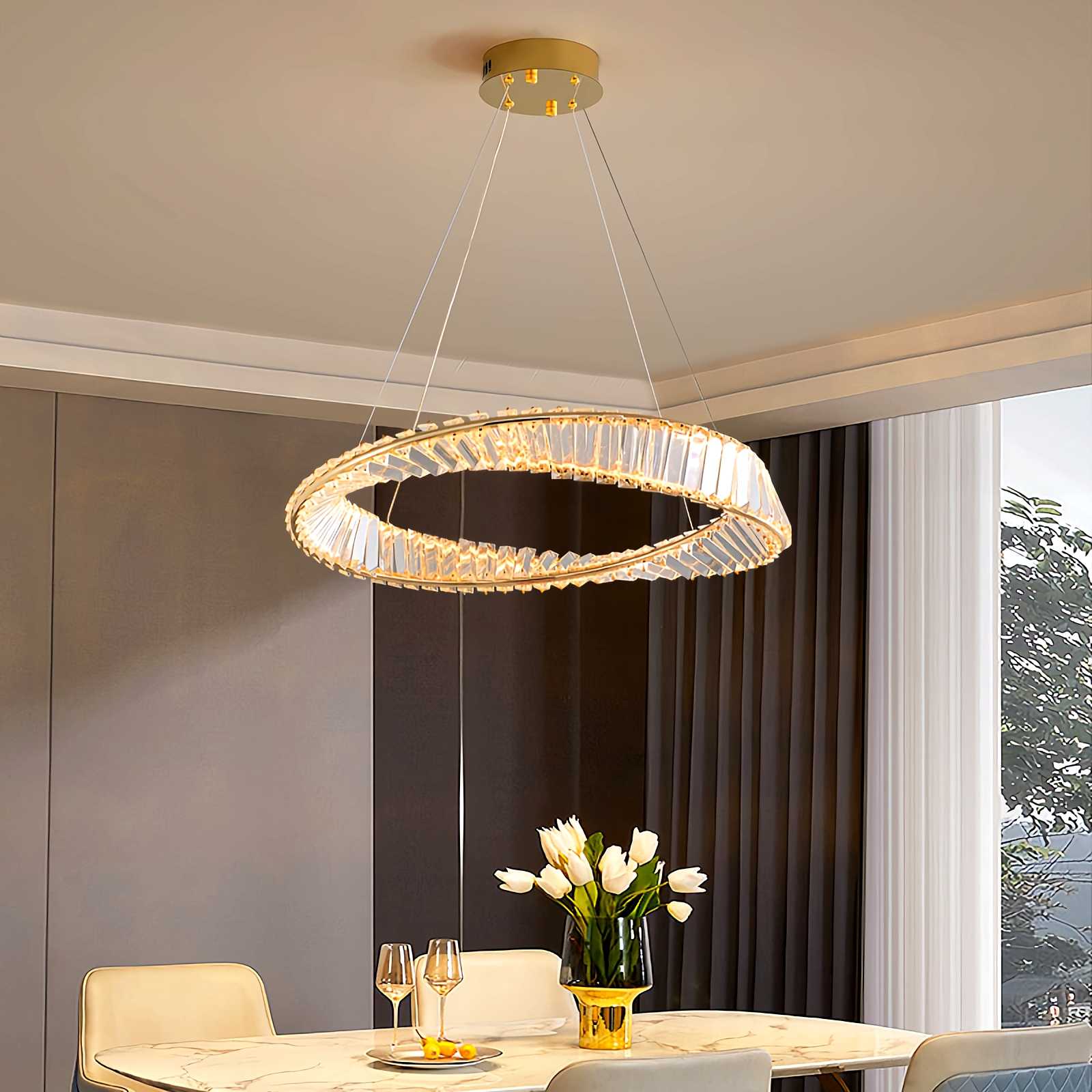 Modern Luxury Metal Glass Ring Chandelier