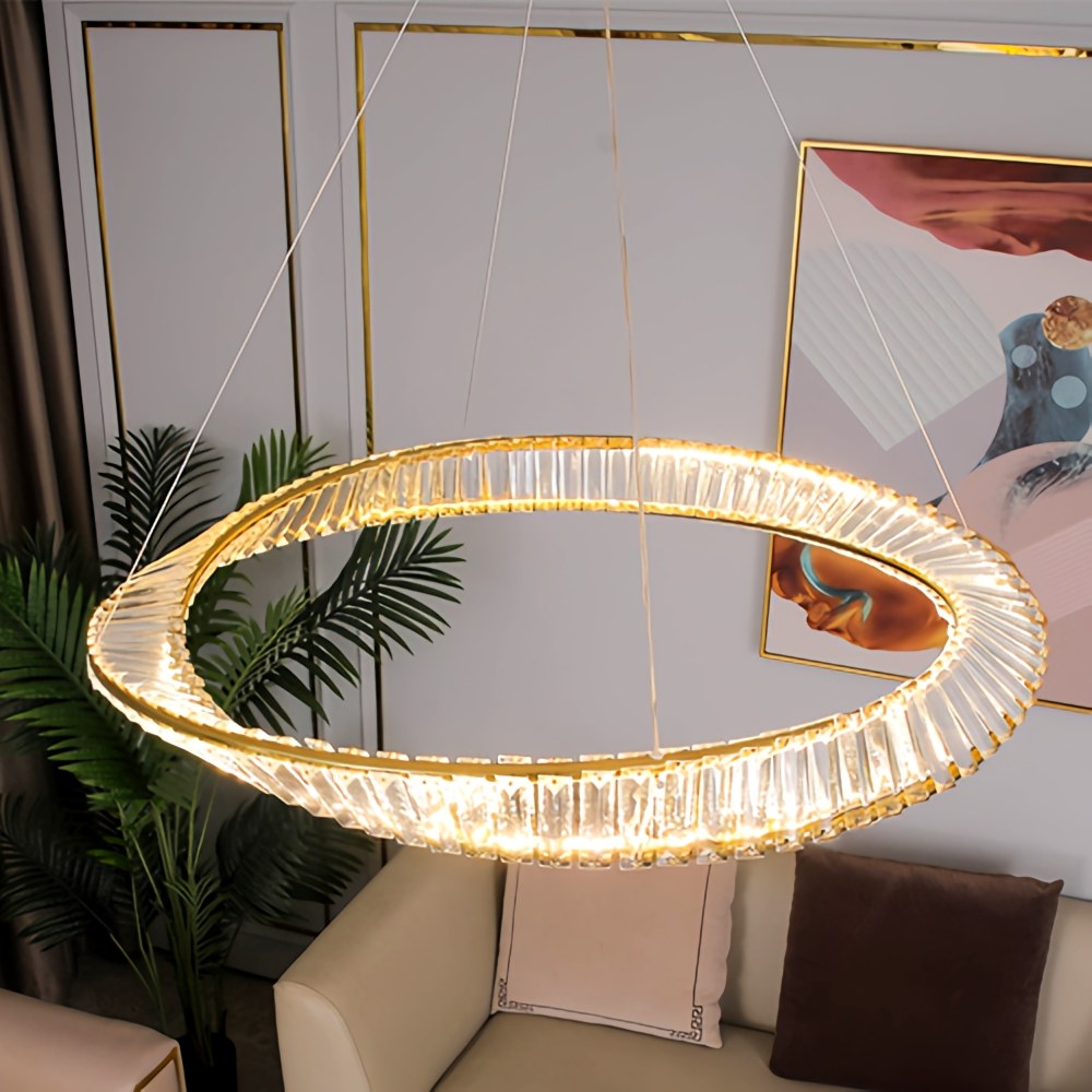 Modern Luxury Metal Glass Ring Chandelier