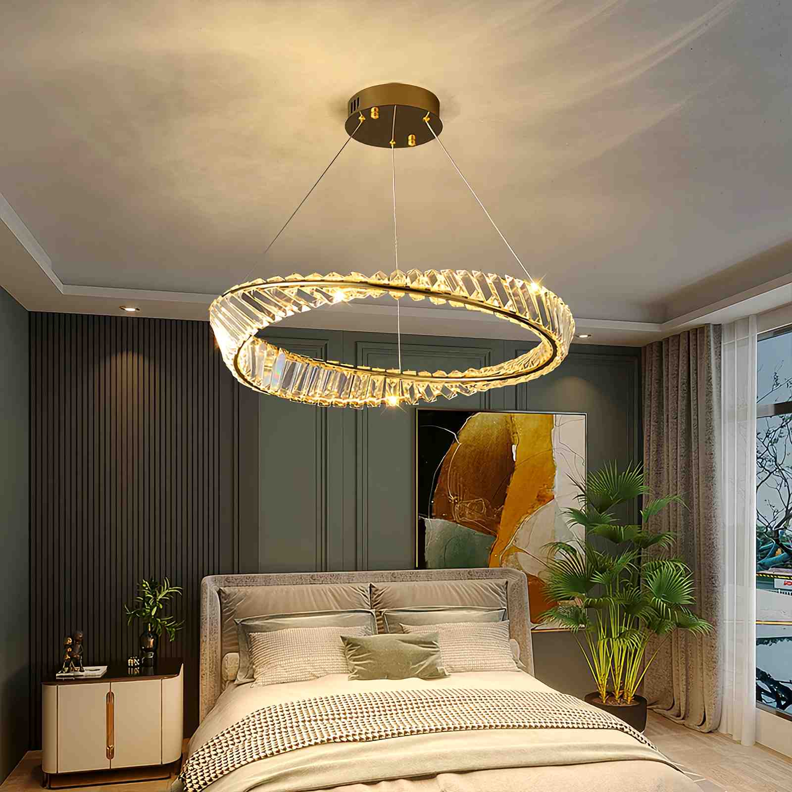 Modern Luxury Metal Glass Ring Chandelier