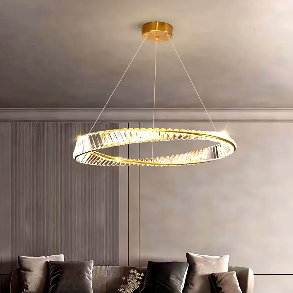 Modern Luxury Metal Glass Ring Chandelier