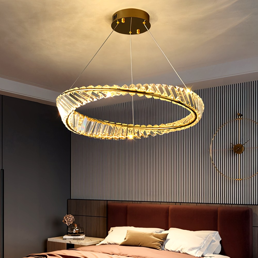 Modern Luxury Metal Glass Ring Chandelier