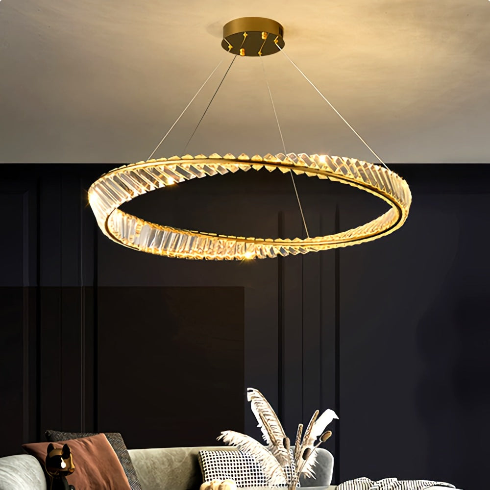 Modern Luxury Metal Glass Ring Chandelier