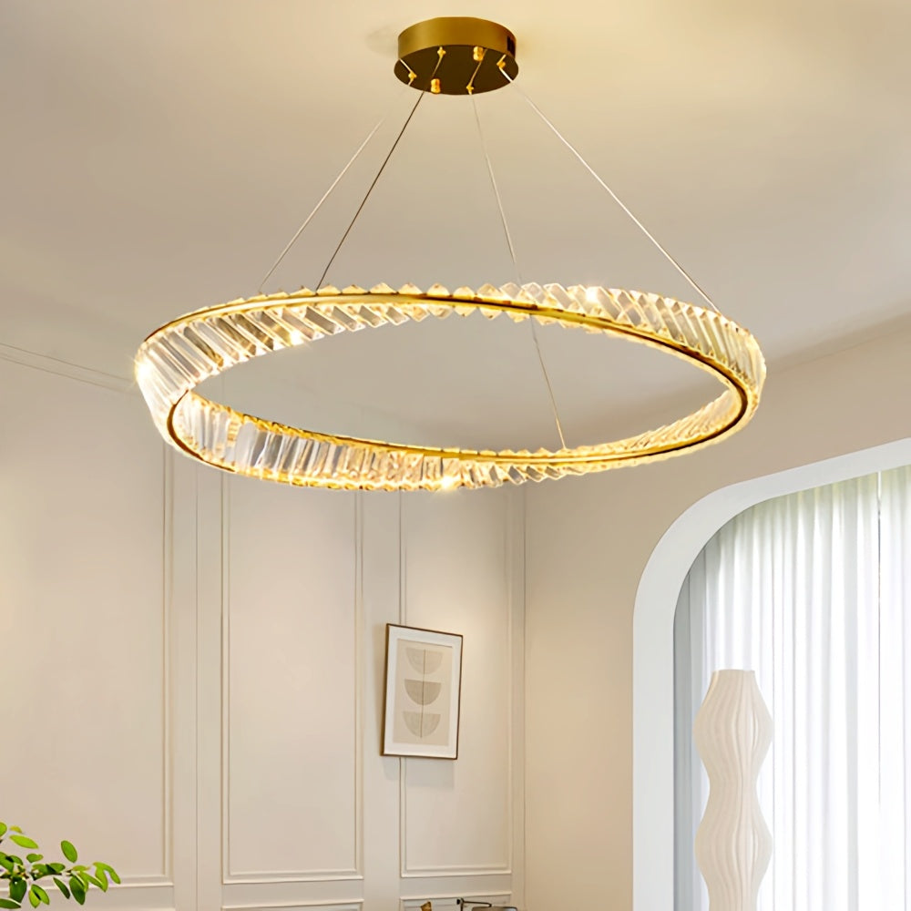 Antizer Modern Luxury Metal Glass Ring Chandelier