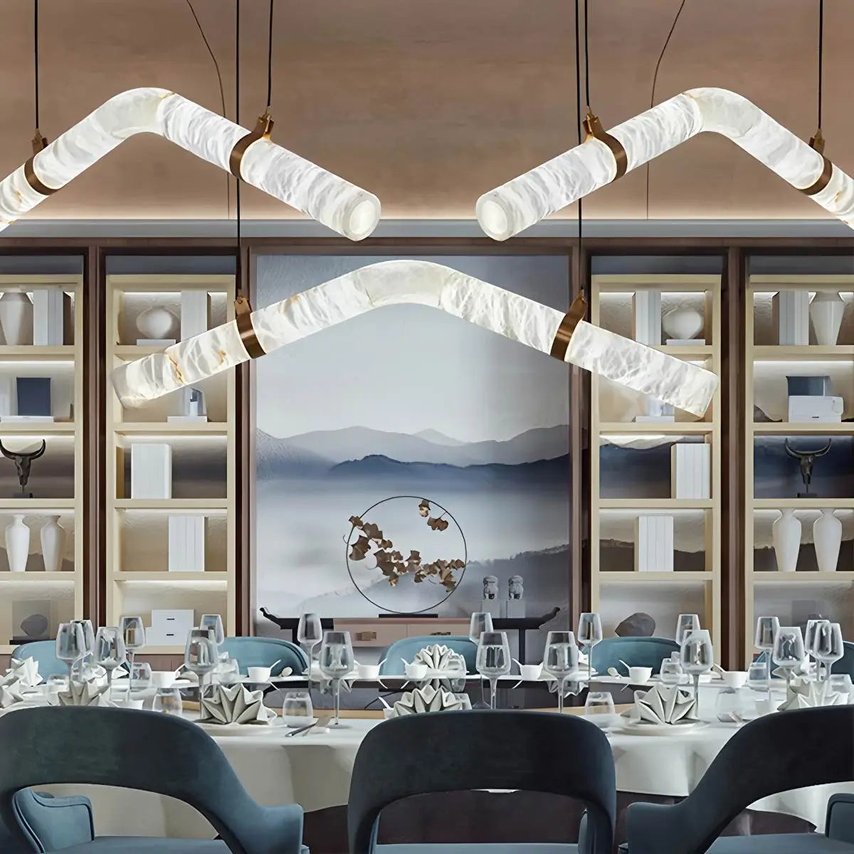 Antizer Minimalist Linear Spanish Alabaster Pendant Light