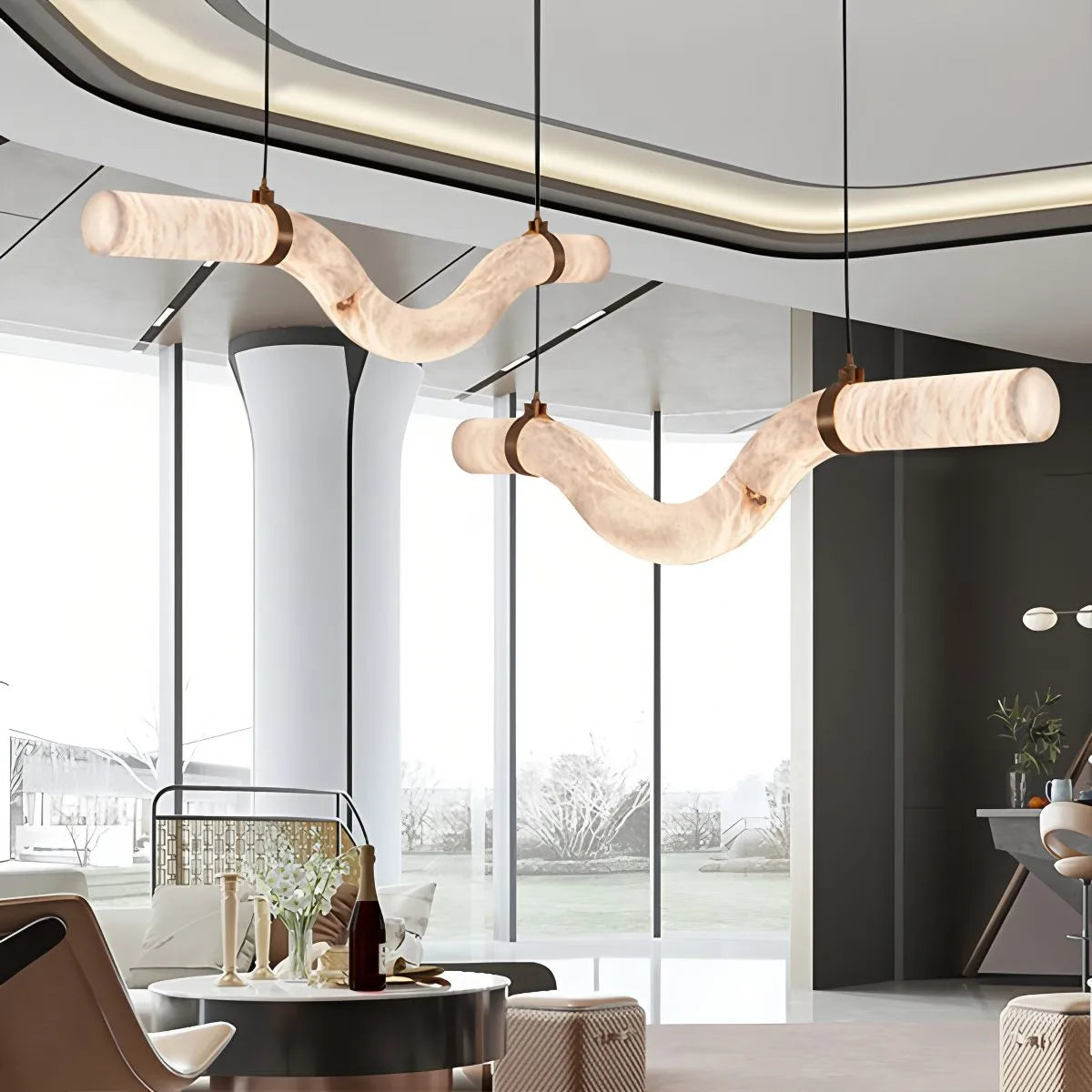 Antizer Minimalist Linear Spanish Alabaster Pendant Light