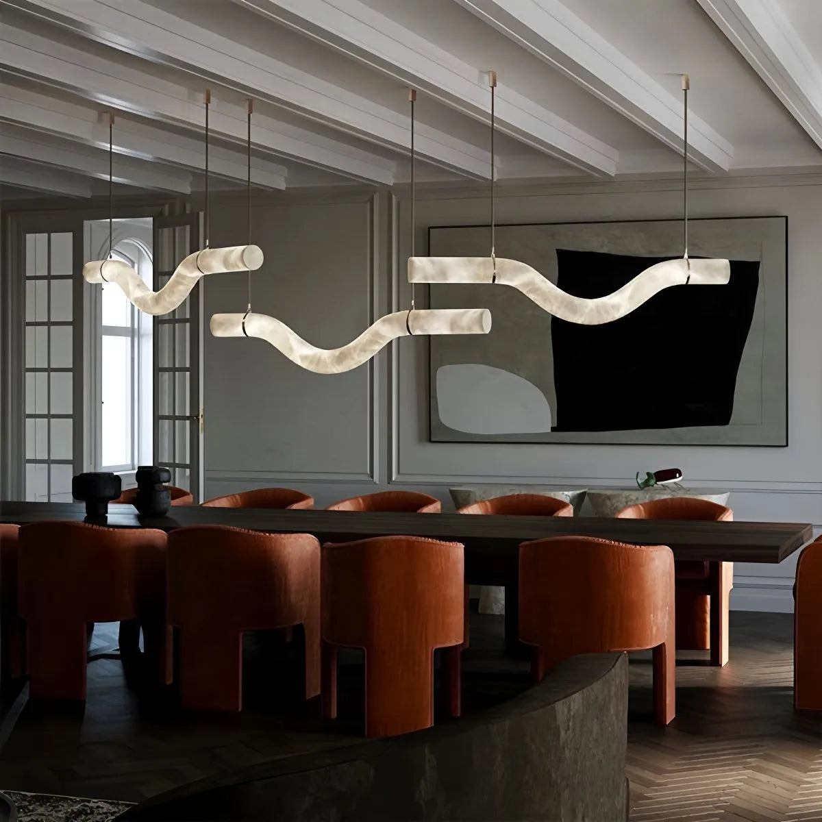 Antizer Minimalist Linear Spanish Alabaster Pendant Light