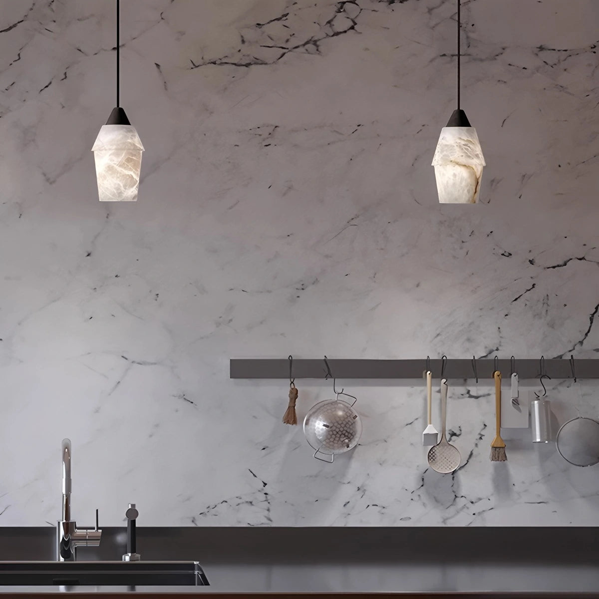 Antizer Natural Spanish Alabaster Pendant Light for Kitchen Island