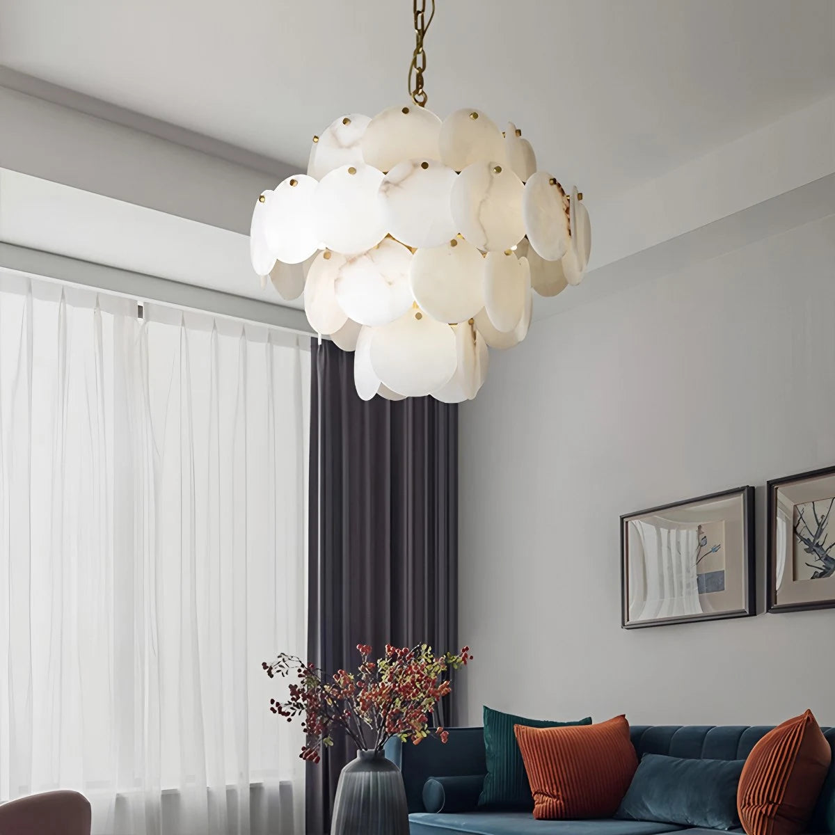 Antizer Modern Round Shell Spanish Alabaster Chandelier
