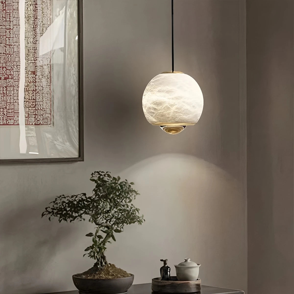 Antizer Modern Adjustable Spanish Alabaster Pendant Light