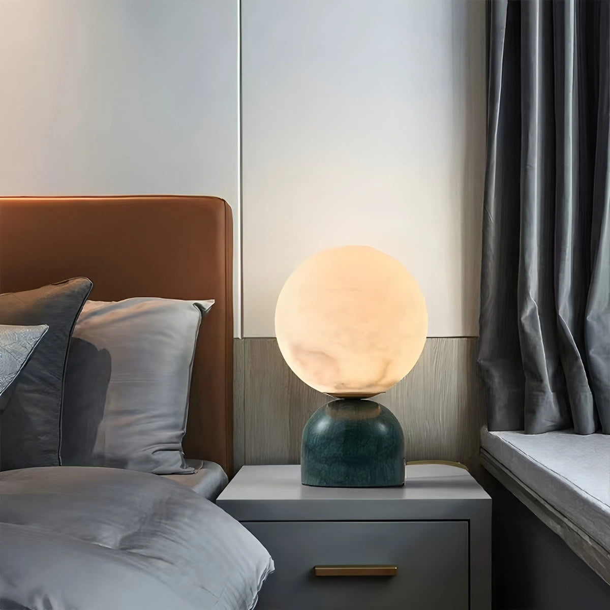 Antizer Modern Globe Spanish Alabaster Table Lamp Bedside Lighting