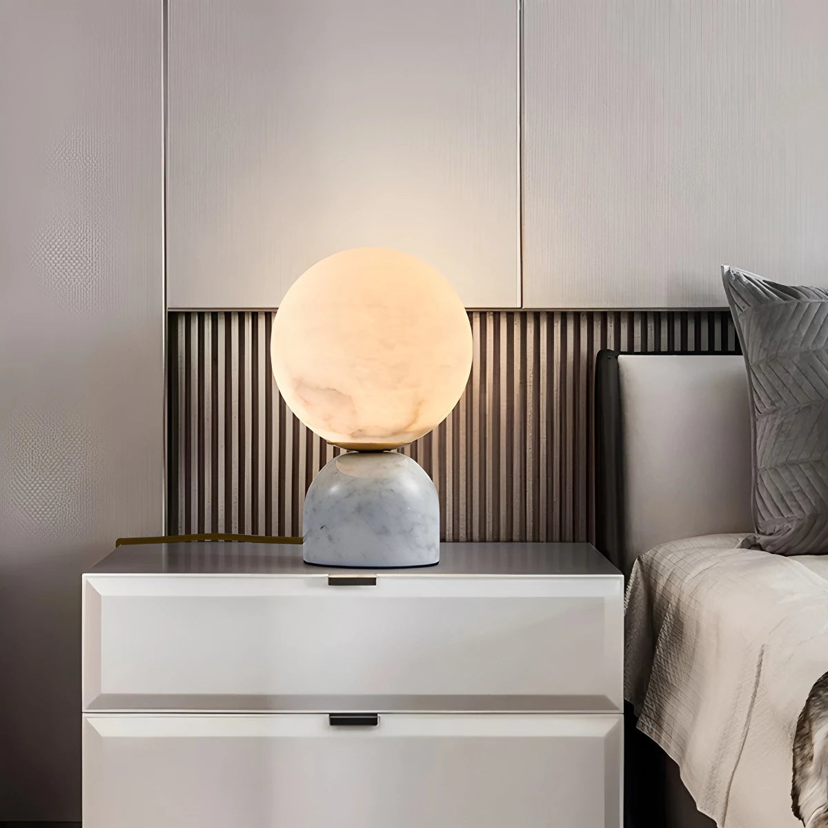 Antizer Modern Globe Spanish Alabaster Table Lamp Bedside Lighting