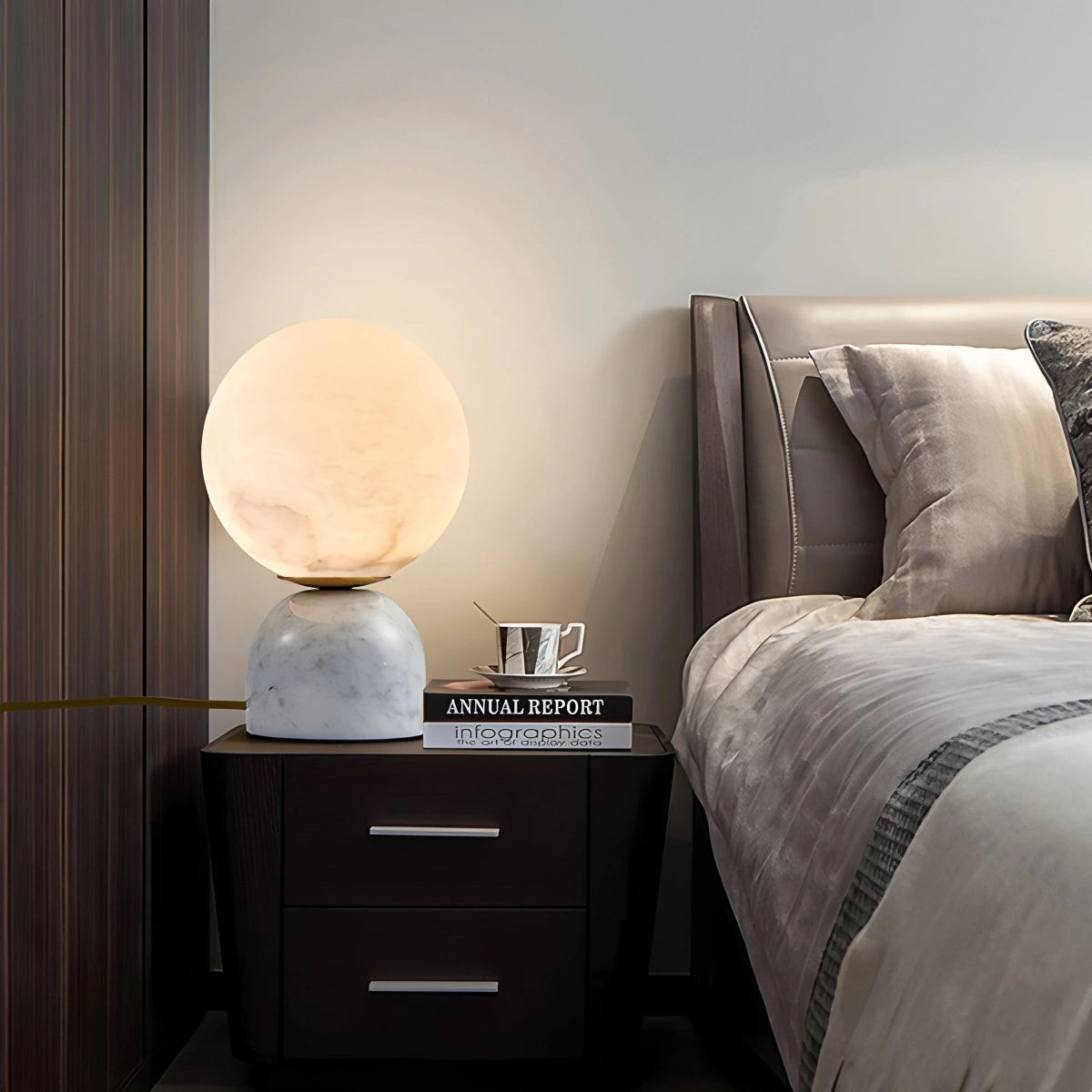 Antizer Modern Globe Spanish Alabaster Table Lamp Bedside Lighting