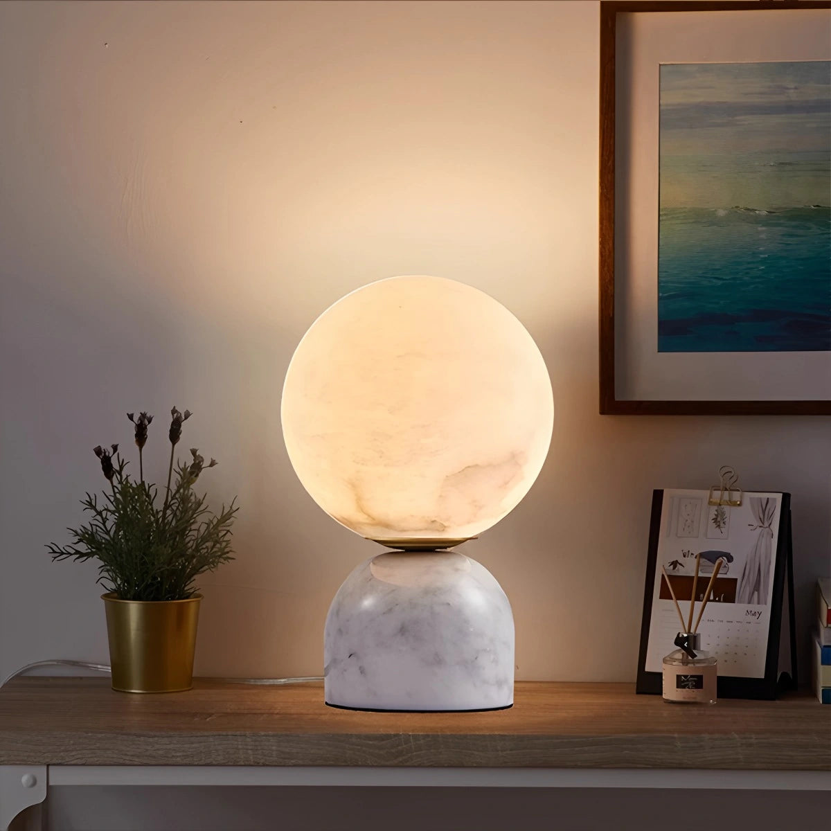 Antizer Modern Globe Spanish Alabaster Table Lamp Bedside Lighting