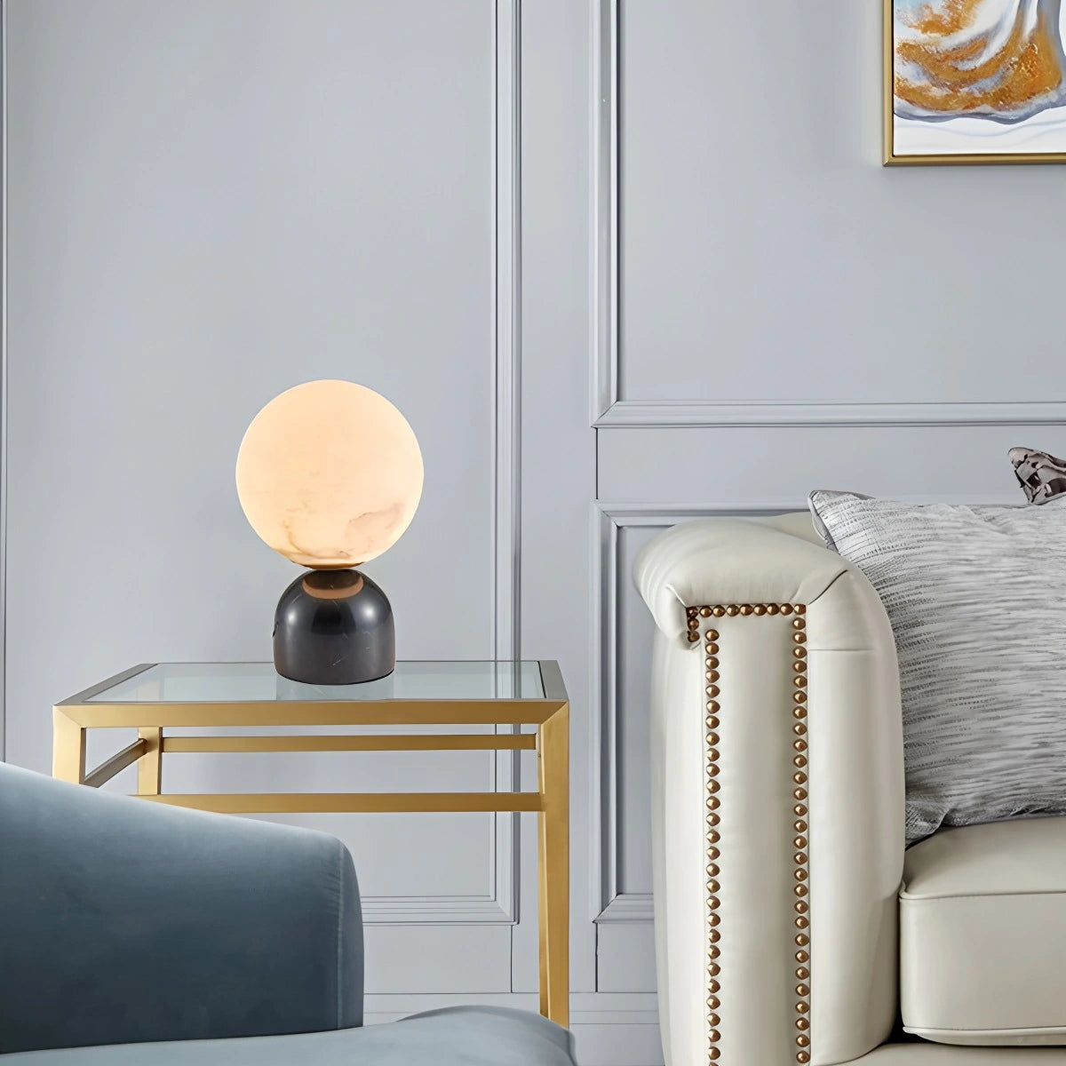Antizer Modern Globe Spanish Alabaster Table Lamp Bedside Lighting