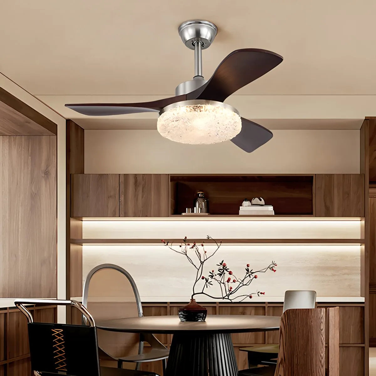 Antizer Vintage Luxury Solid Wood Ceiling Fan Light