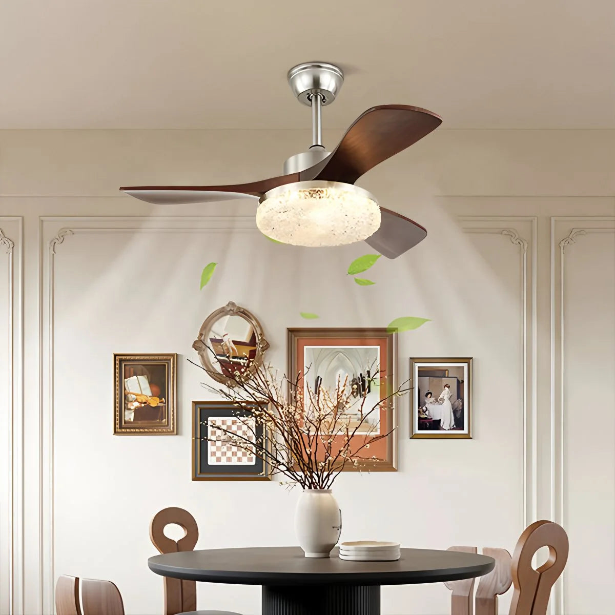 Antizer Vintage Luxury Solid Wood Ceiling Fan Light