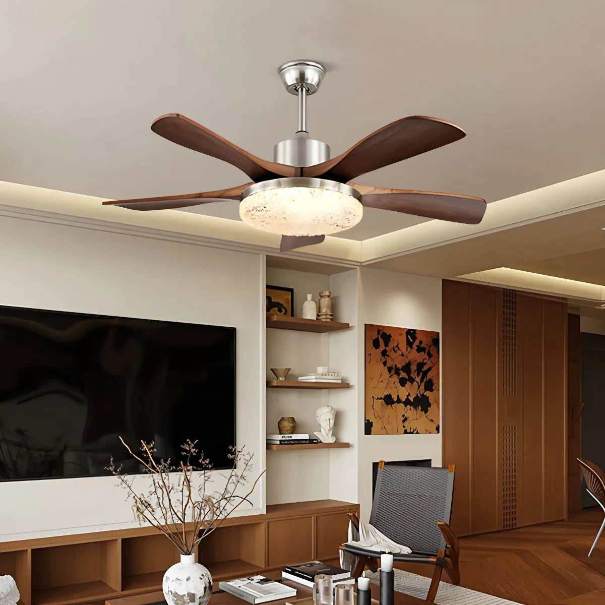 Antizer Vintage Luxury Solid Wood Ceiling Fan Light