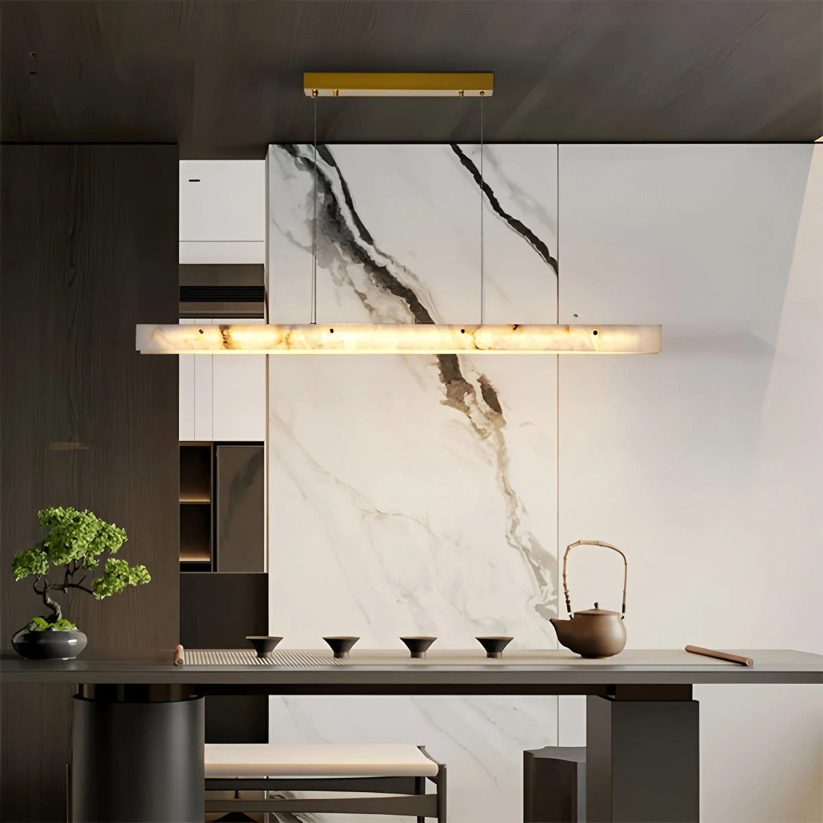 Antizer Modern Minimalist Linear Spanish Alabaster Pendant Light