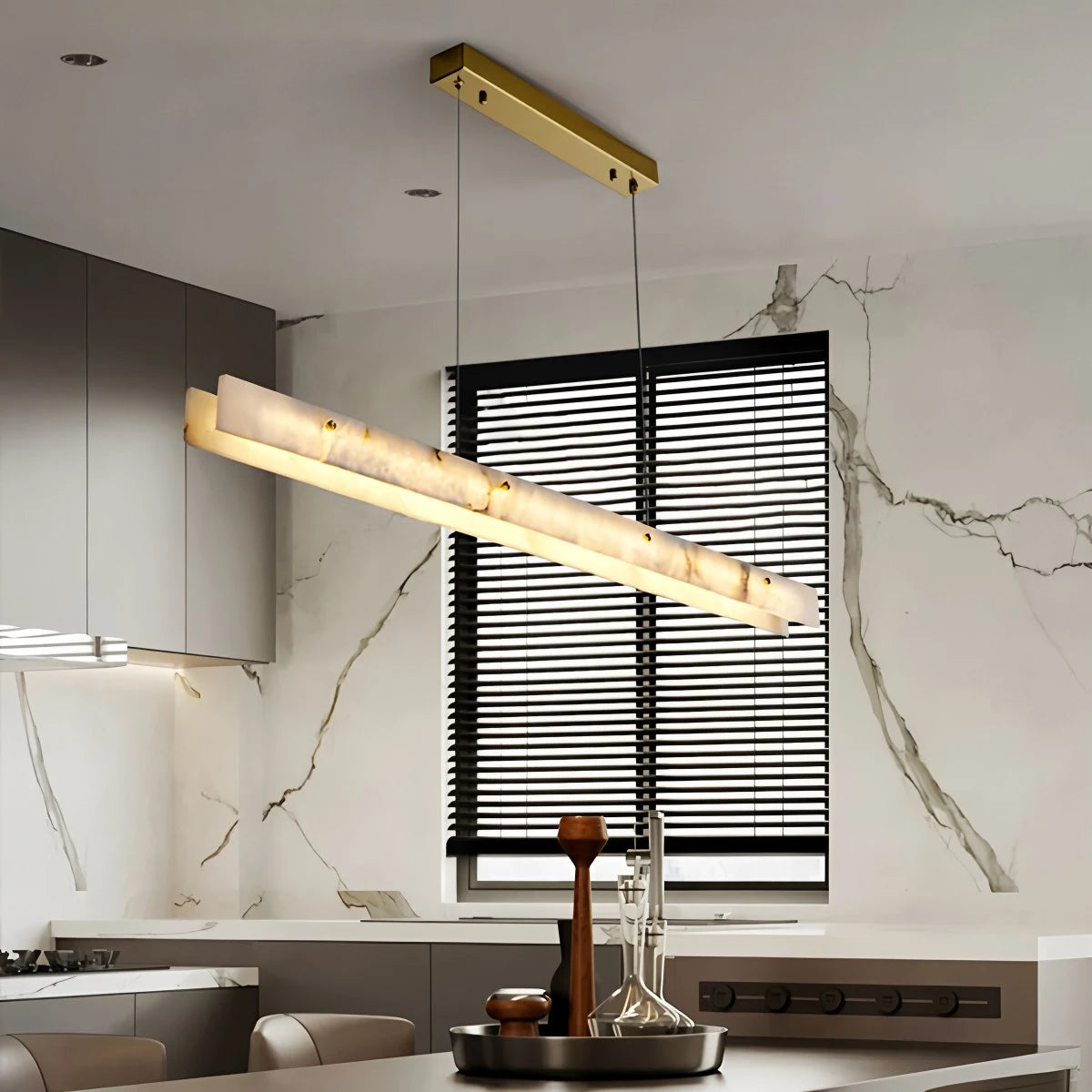 Antizer Modern Minimalist Linear Spanish Alabaster Pendant Light