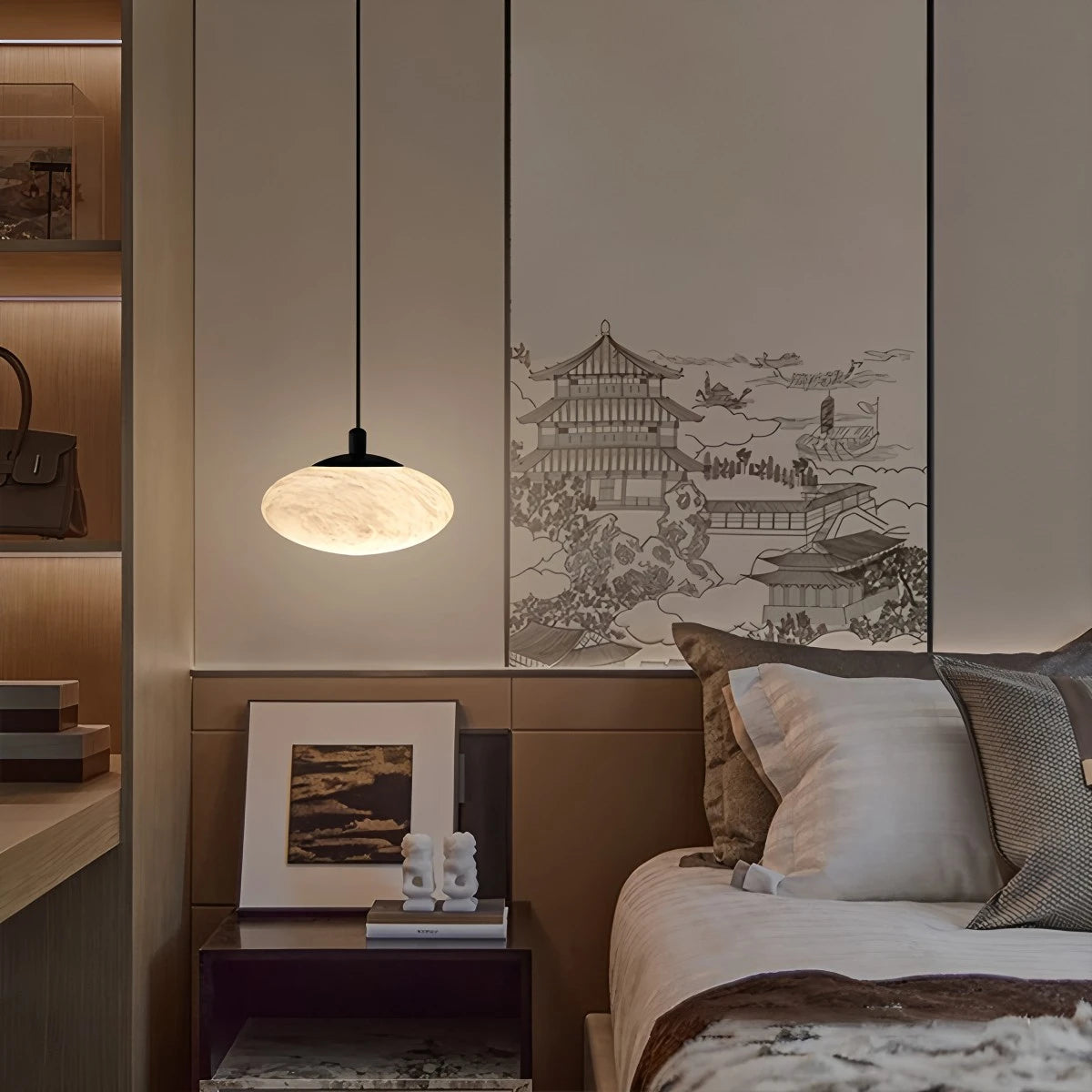 Antizer Modern Oval Bedroom Spanish Alabaster Pendant Light