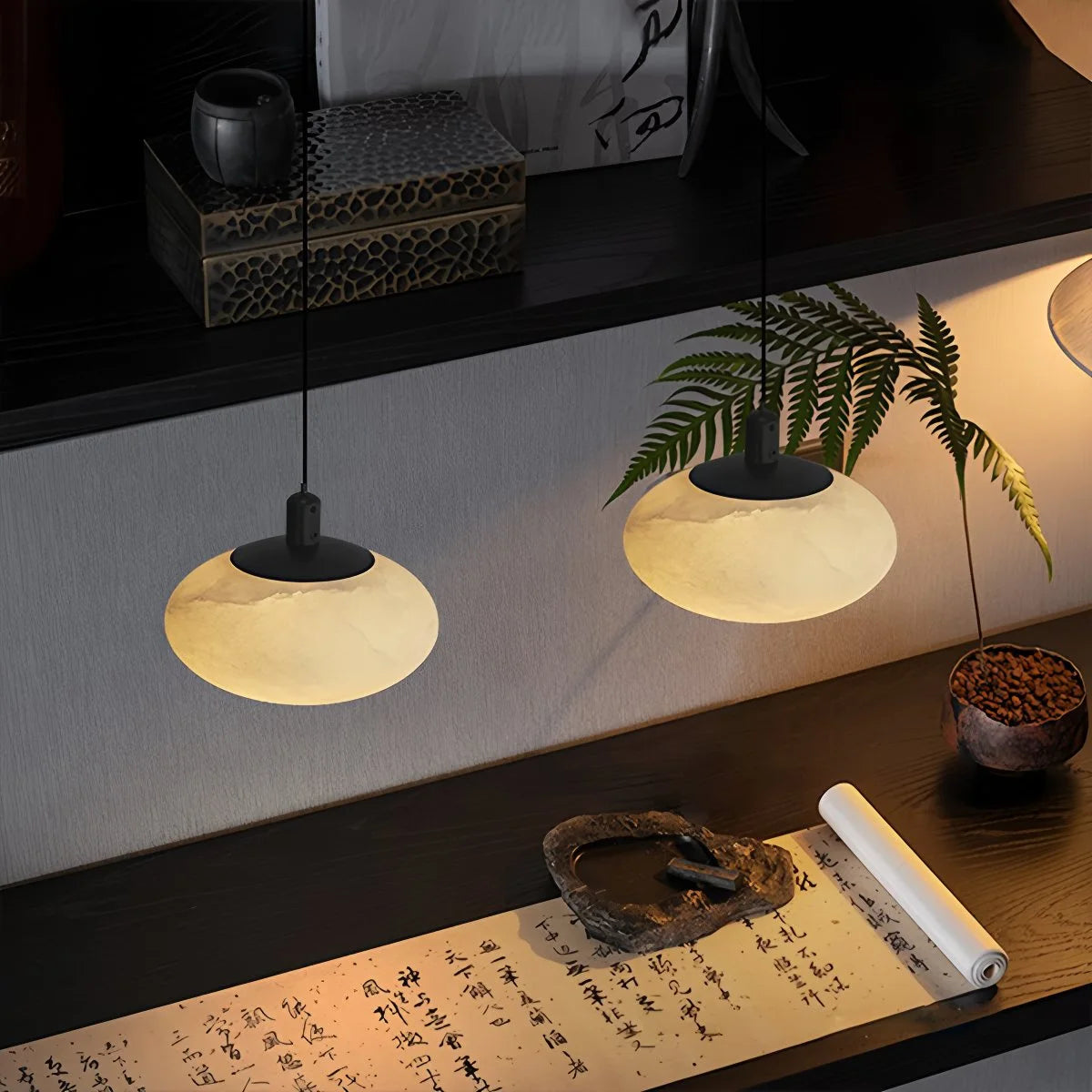 Antizer Modern Oval Bedroom Spanish Alabaster Pendant Light