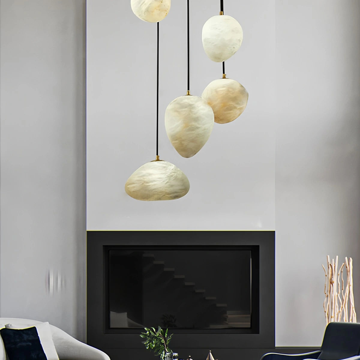 Antizer Modern Pebble Shaped Spanish Alabaster Pendant Light