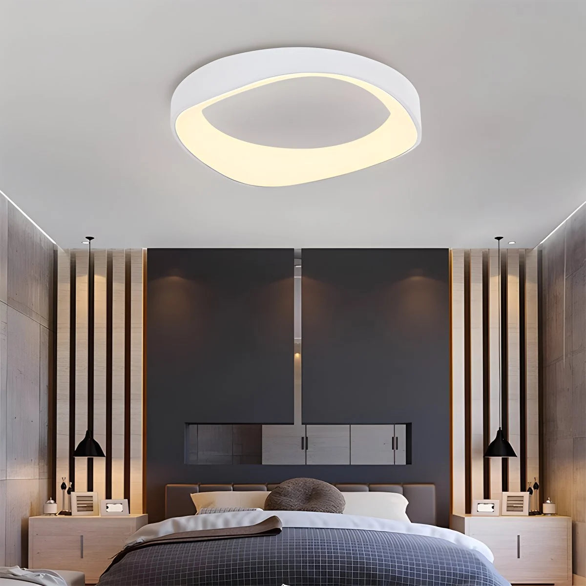 Antizer Nordic Wood Circle Ceiling Light for Bedroom