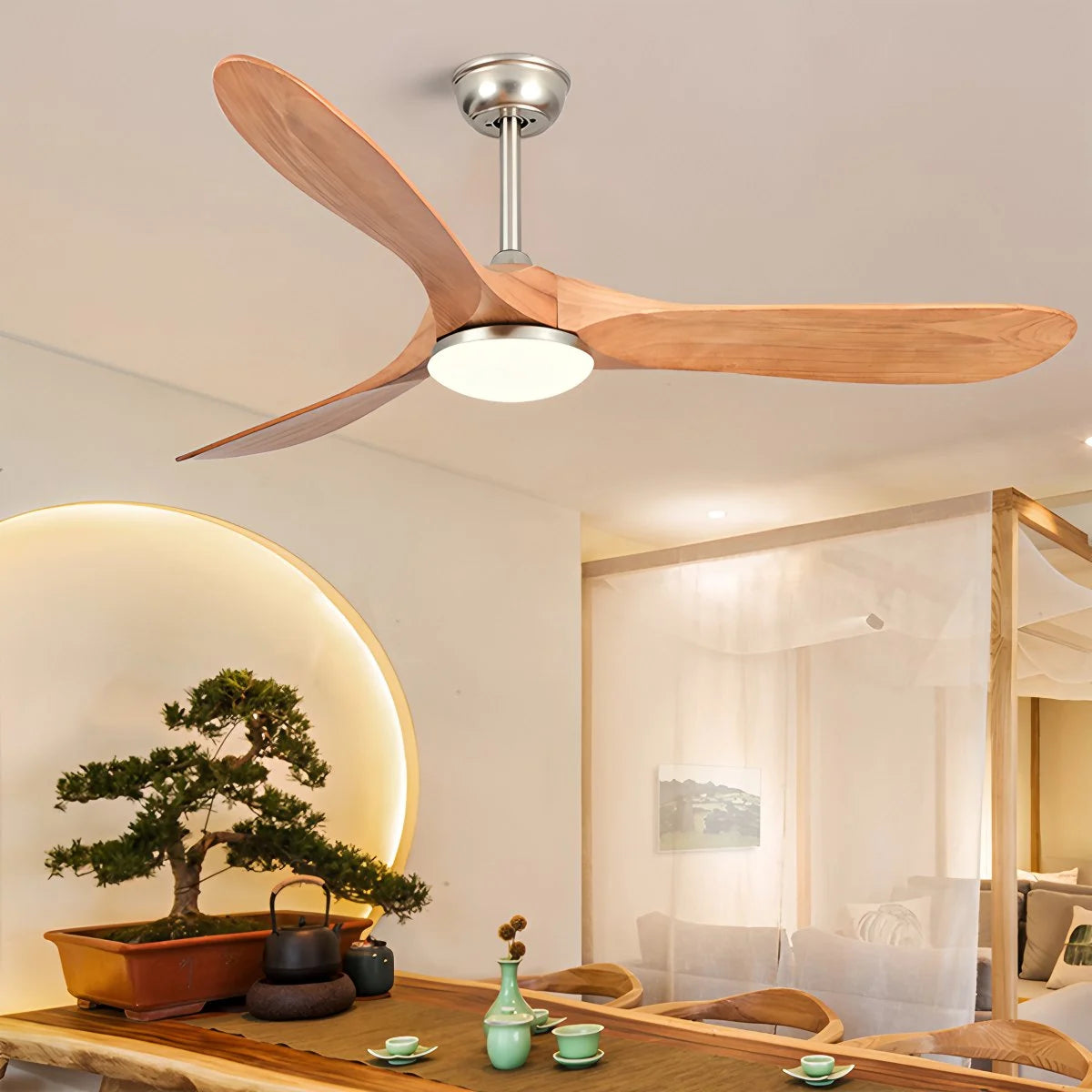 Antizer Nordic Solid Wood Ceiling Fan with Light