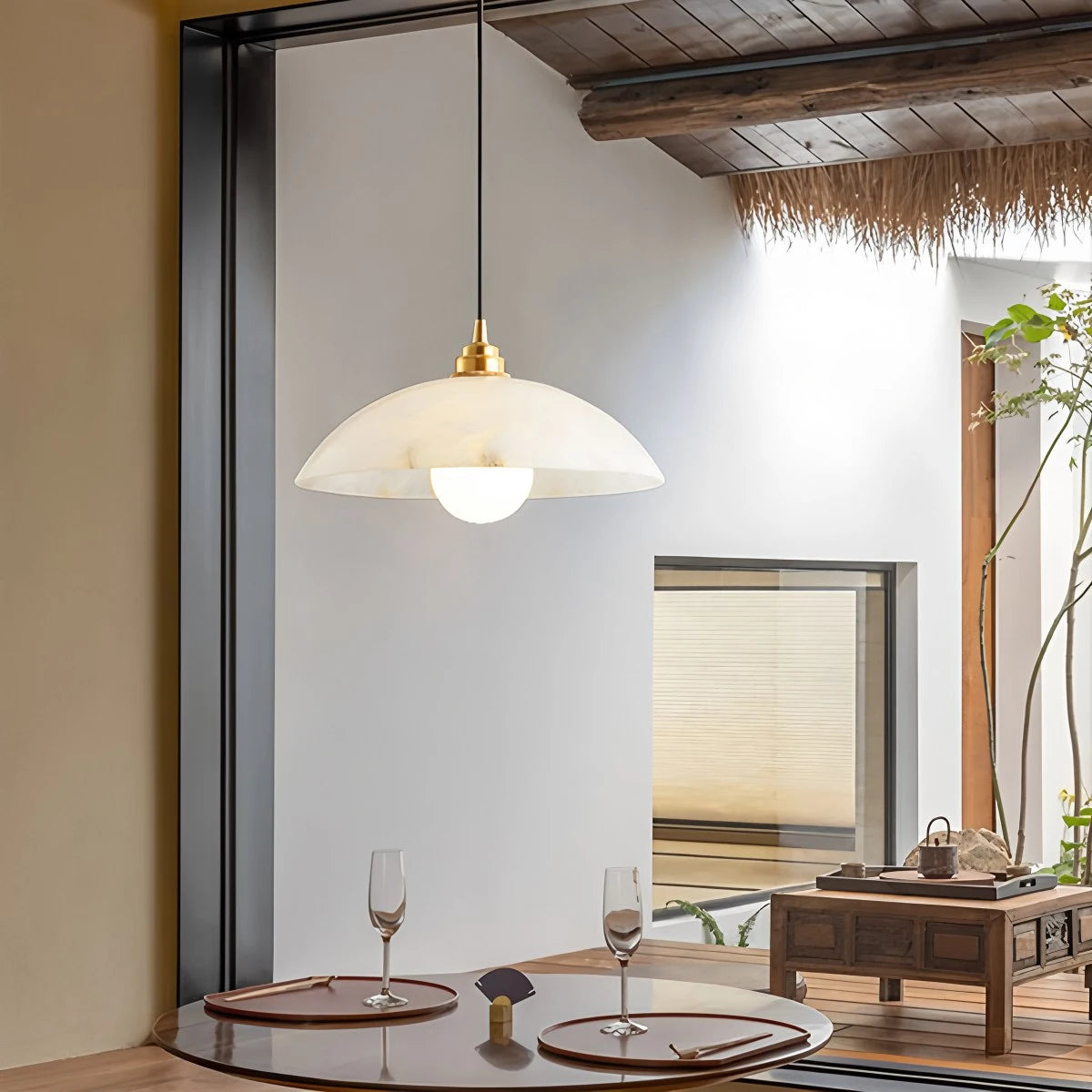 Antizer Dome Spanish Alabaster Pendant Light for Dining Room