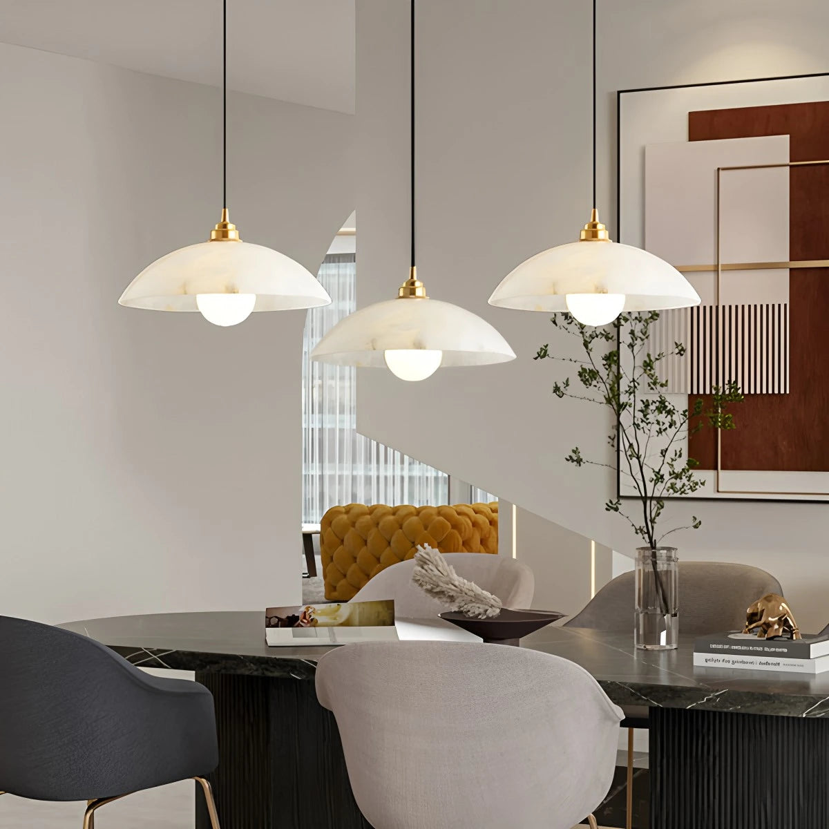 Antizer Dome Spanish Alabaster Pendant Light for Dining Room