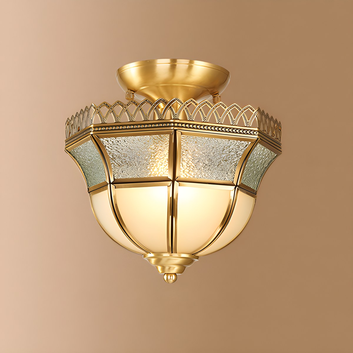 European Style Copper Glass Ceiling Lamp-B