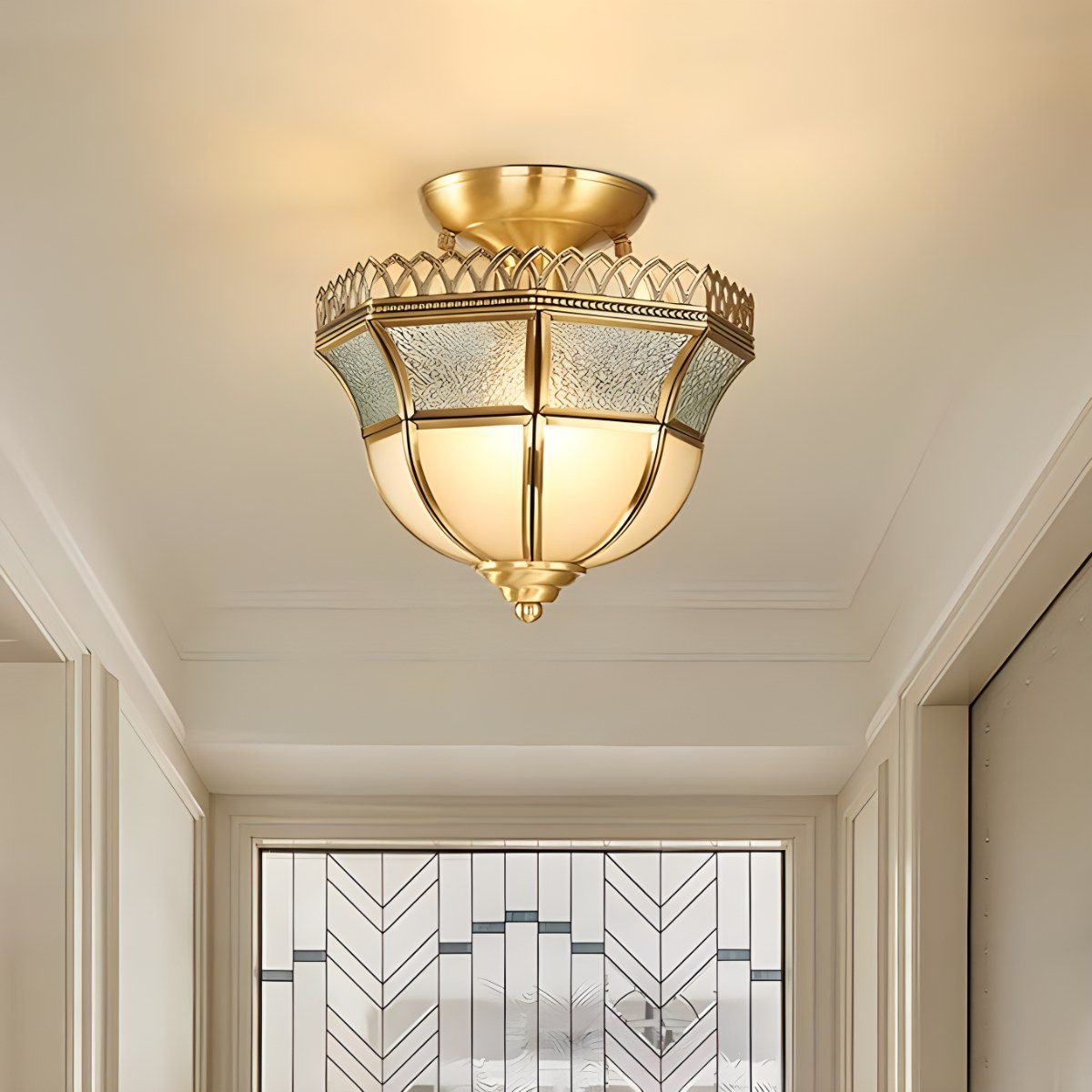 European Style Copper Glass Ceiling Lamp-B