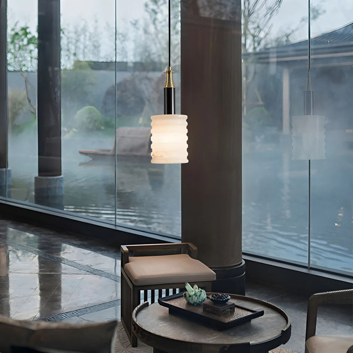 Antizer Cylindrical Spanish Alabaster Bedside Pendant Light