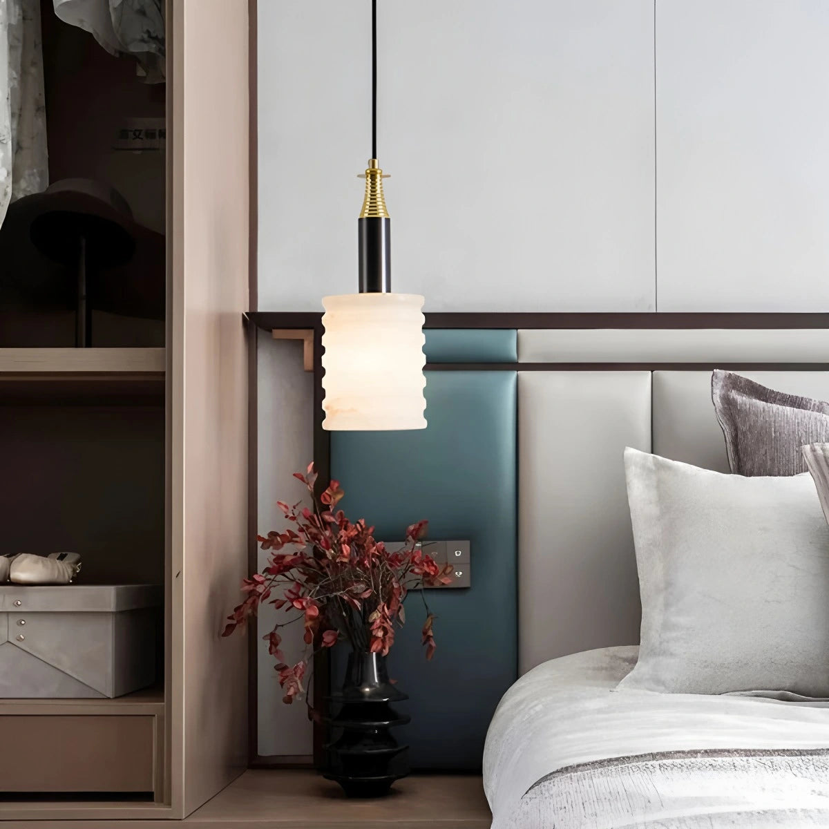 Antizer Cylindrical Spanish Alabaster Bedside Pendant Light