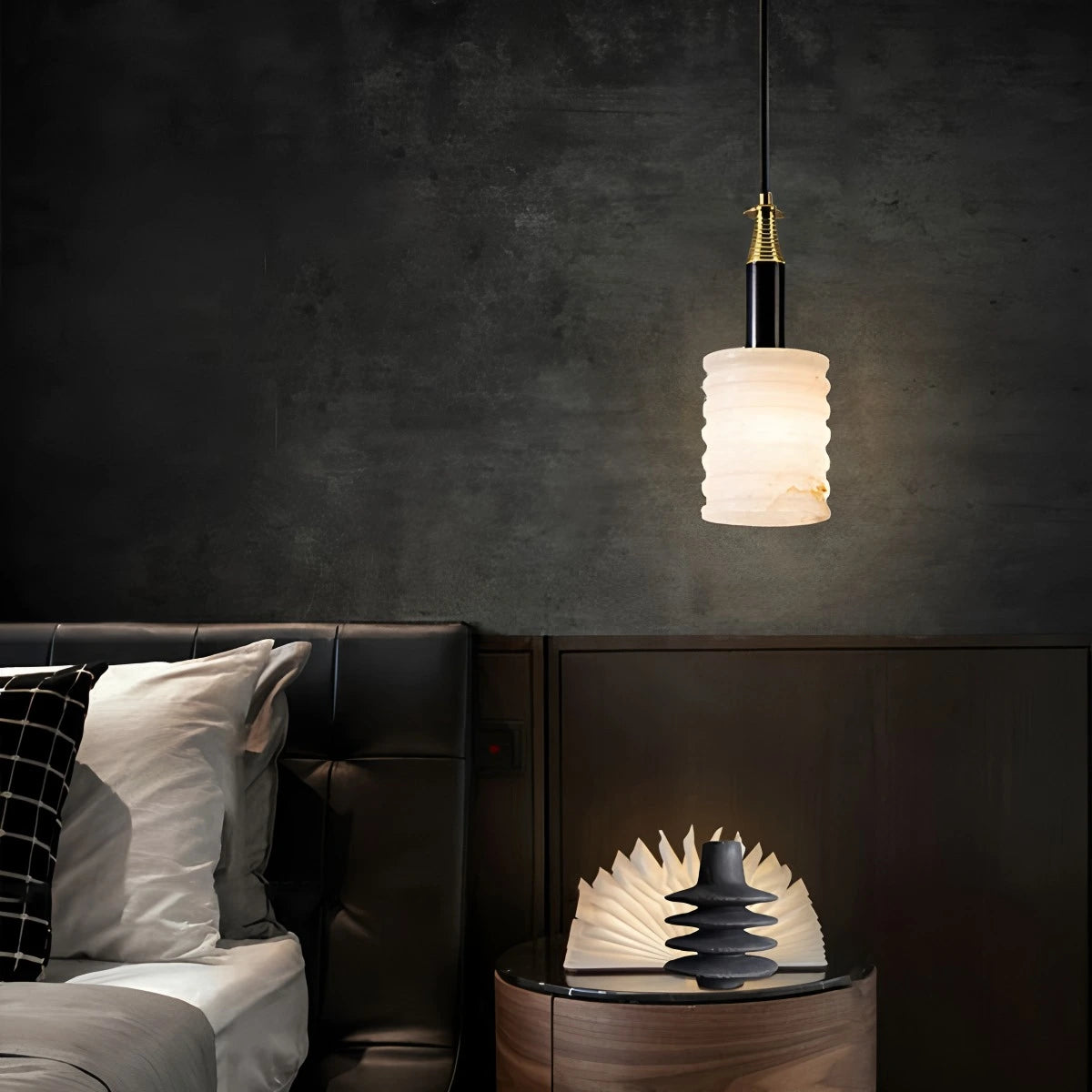Antizer Cylindrical Spanish Alabaster Bedside Pendant Light