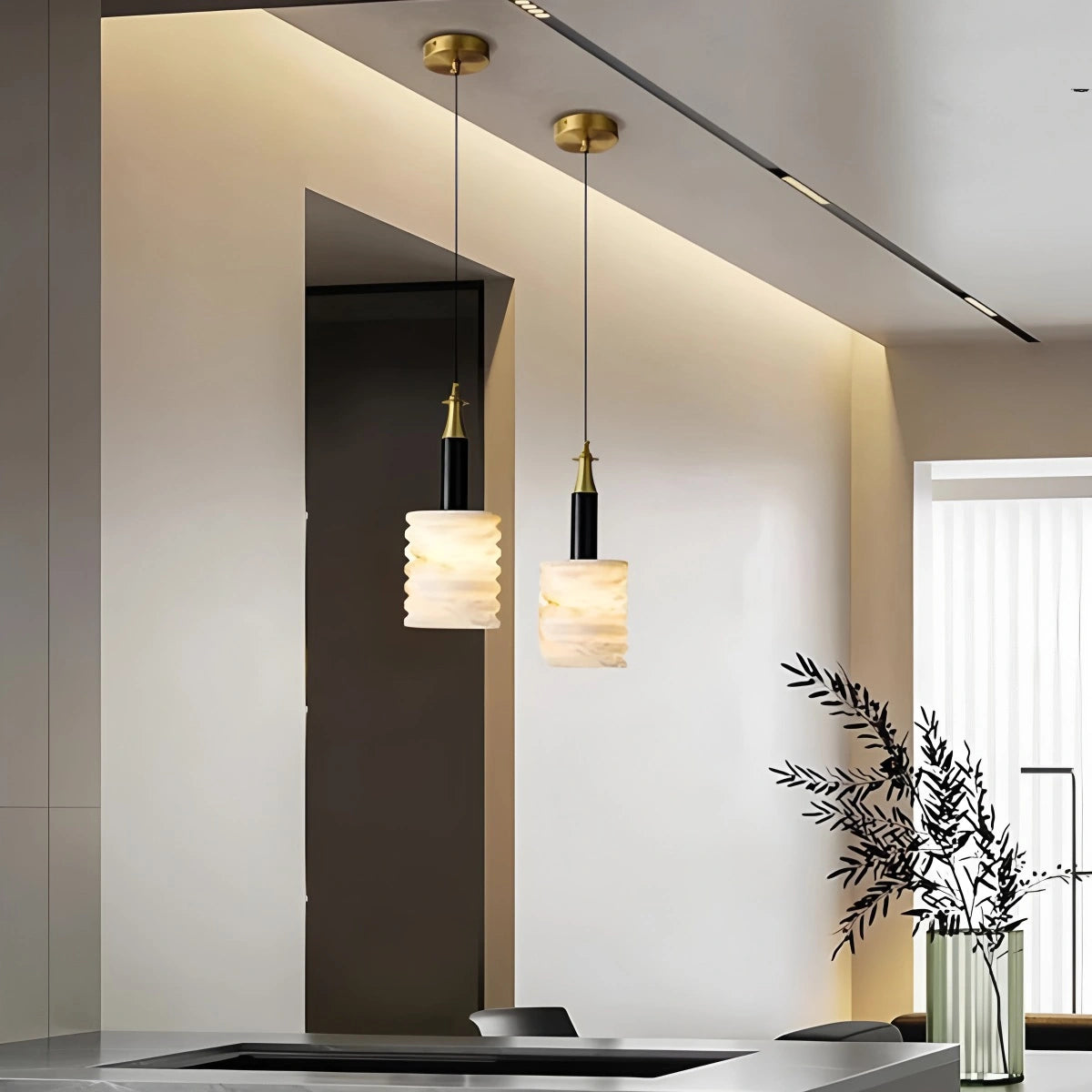 Antizer Cylindrical Spanish Alabaster Bedside Pendant Light